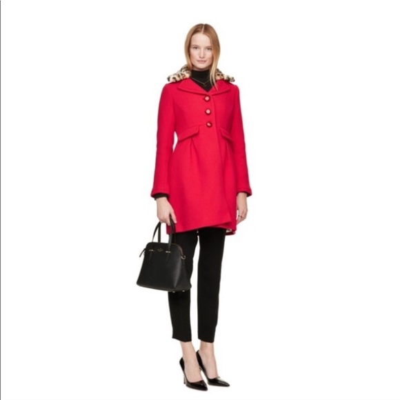Kate Spade Red Wool Leopard Collar Coat - Picture 3 of 7